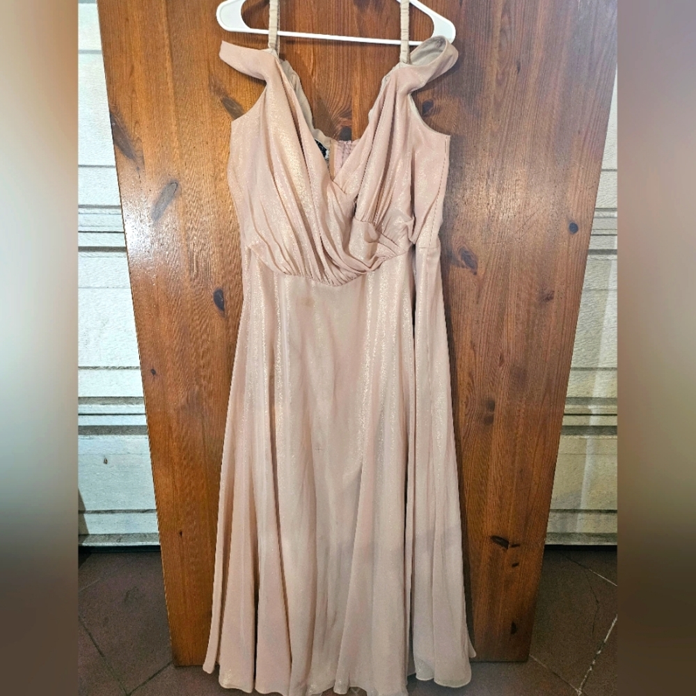 David's Bridal Studio off the shoulder full skirt bridesmaid dress.